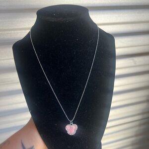 Silver Necklace with Pink Pendant